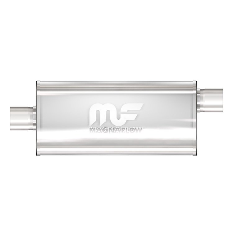 5" x 8" Oval Muffler Offset In/Center Out: 2.5" Body Length: 18" Overall Length: 24" Core Size: 2.5" Polished Finish