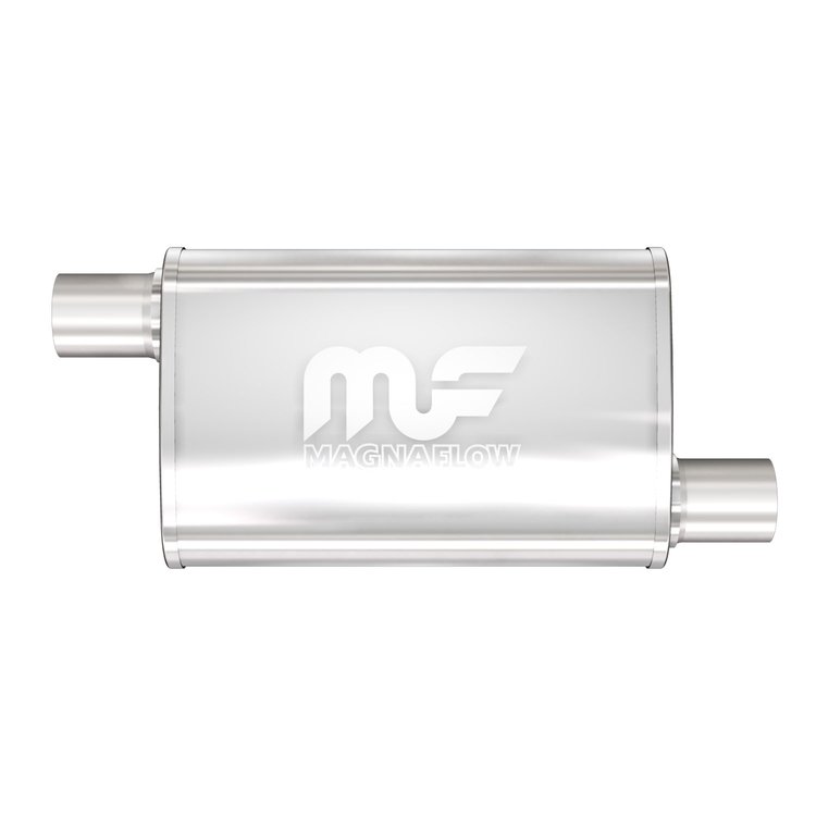 4" x 9" Oval Muffler Offset In/Offset Out: 2.25"/2.25" Body Length: 18" Overall Length: 24" Core Size: 2.5" Polished Finish