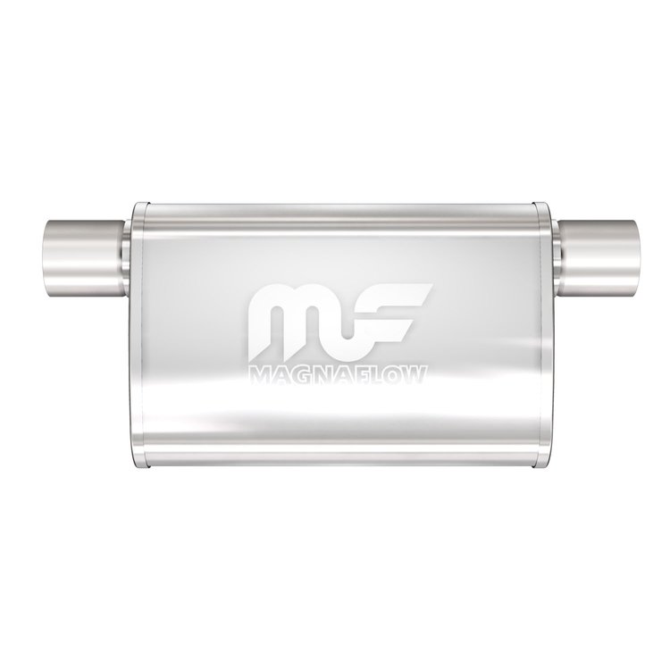 4" x 9" Oval Muffler Offset In/Offset Out: 2.25" Body Length: 11" Overall Length: 17" Core Size: 2.5" Polished Finish