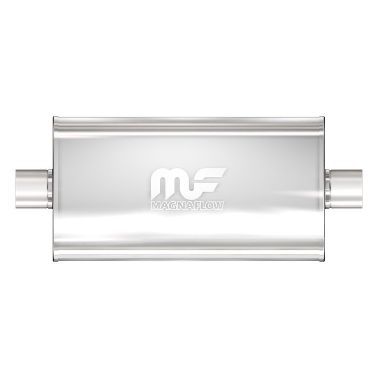5" x 11" Oval Muffler Center In/Center Out: 3"/3" Body Length: 22" Overall Length: 28" Core Size: 2.5" Polished Finish