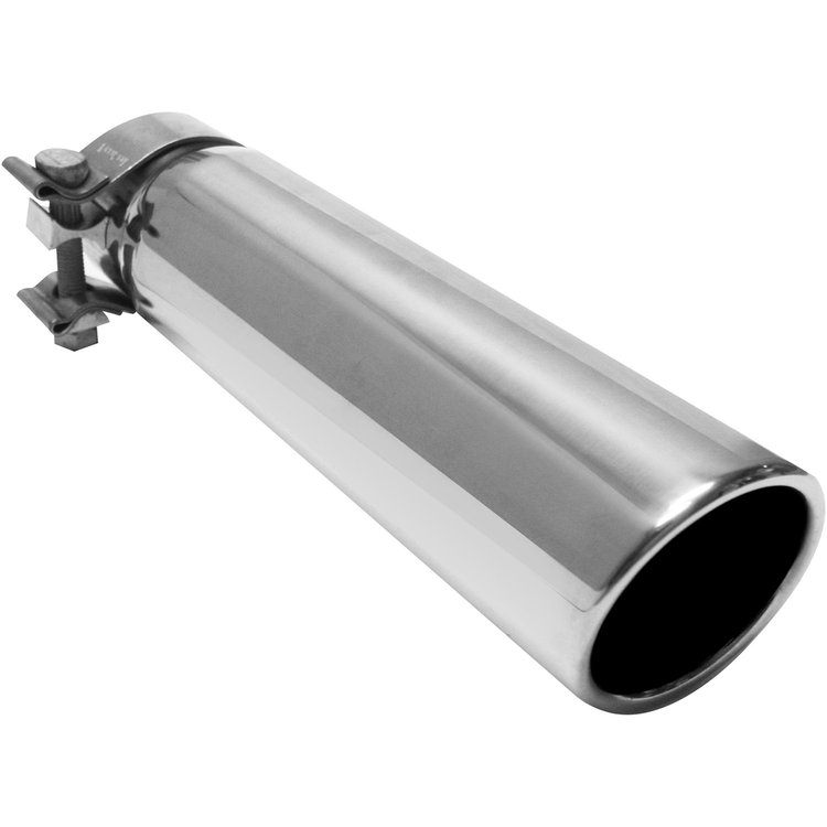 Polished Stainless Steel Clamp-On Single Exhaust Tip Inlet Inside Diameter: 2.5"