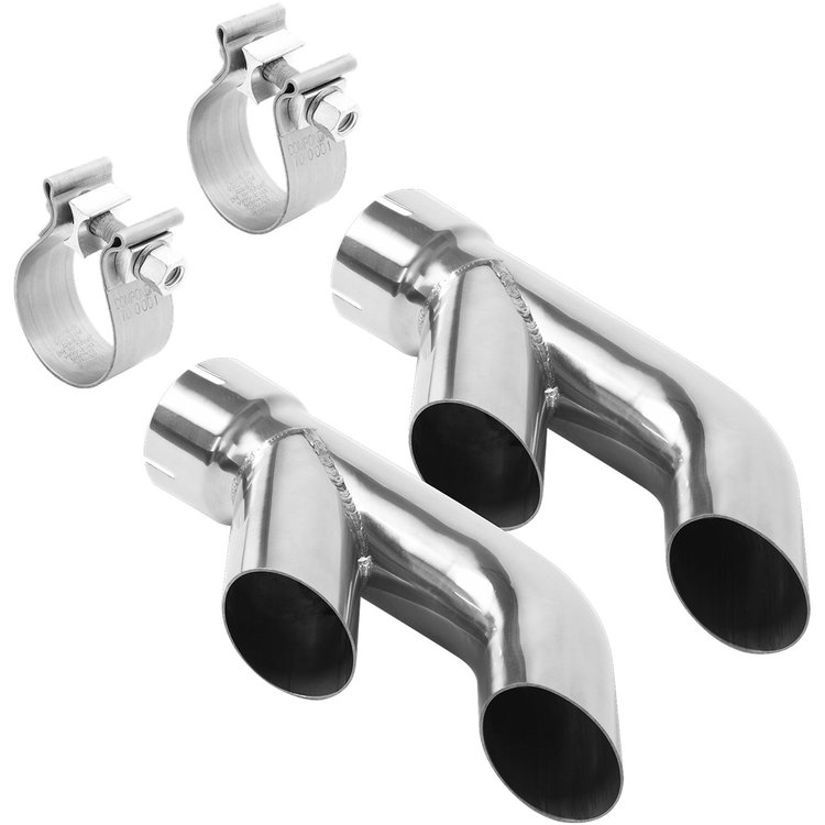 Polished Stainless Steel Clamp-On Single Exhaust Tip Inlet Inside Diameter: 2.5"