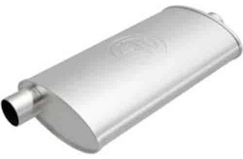 4.5" x 9.75" Oval Body Universal Muffler Offset In/Center Out: 2"/2" Body Length: 19" Overall Length: 25"