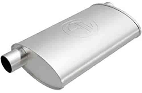 4.5" x 9.75" Oval Body Universal Muffler Offset In/Offset Out - Same Side: 1.75"/1.75" Body Length: 15" Overall Length: 21"