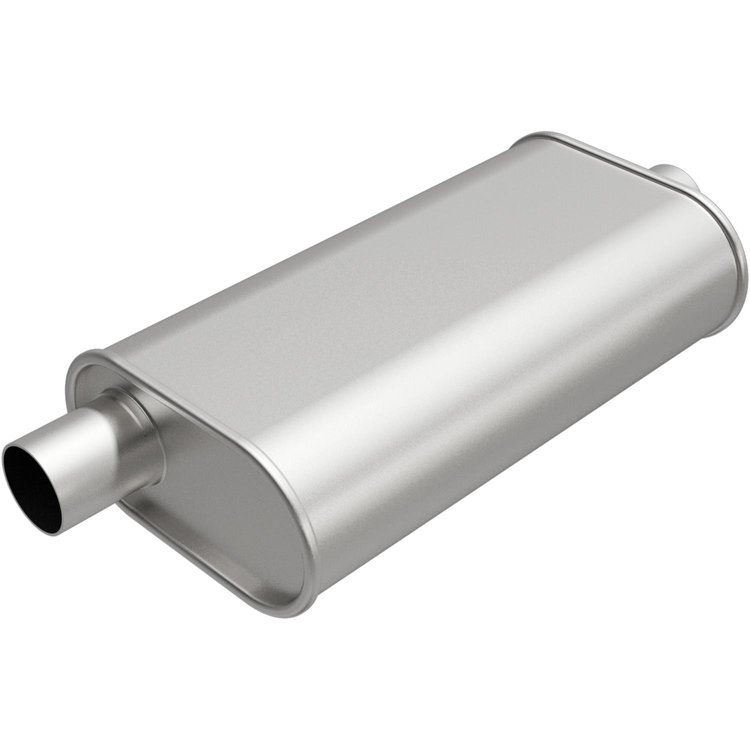 Rumble Chamber Muffler Offset In/Center Out: 2"/2" Body Length: 7.750" Overall Length: 14"