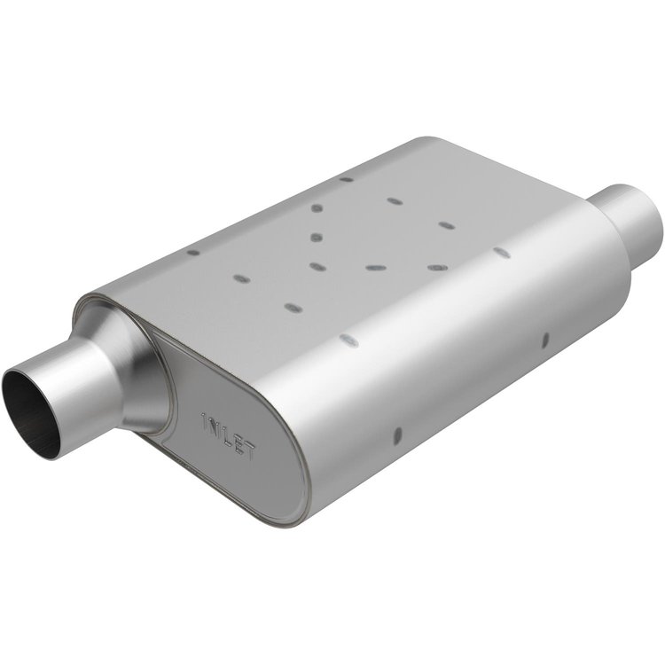 Rumble Chamber Muffler Offset In/Offset Out, Inlet/Outlet: 2.500 in., Overall Length: 13 in.