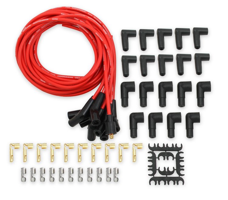 Mallory Pro Sidewinder Universal 8mm Red Spark Plug Wire Kit 135° Spark Plug Boots
