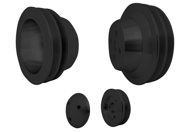 1560-08 Small Block Ford V-Belt Pulley Kit - 2V - 3 Bolt - Early - Black