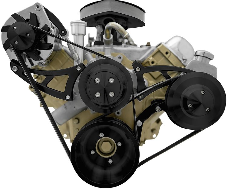 16020-08 Oldsmobile 350 Rocket Serpentine Kit - ALT & PS - Black