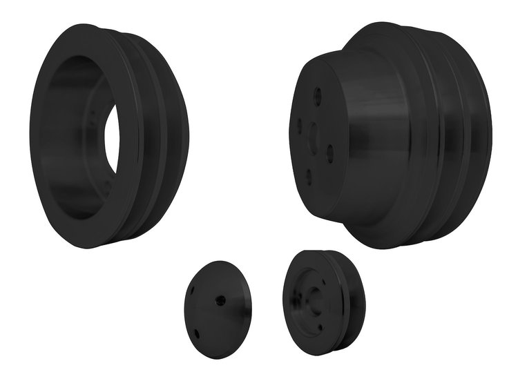 1637-08 Small Block Ford V-Belt Pulley Kit - High Flow - 2V - Bolt - Late - Black
