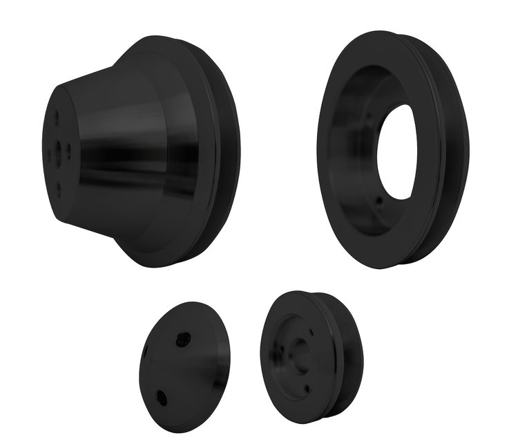 1640-08 Small Block Ford V-Belt Pulley Kit - 1V - 4 Bolt - Late - Black