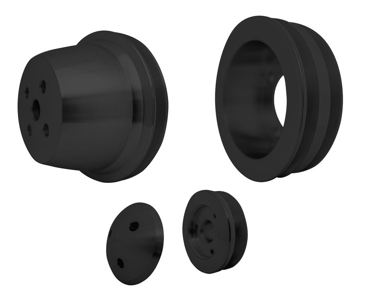 1657-08 Small Block Ford V-Belt Pulley Kit - High Flow - 2V - 4 Bolt - Late - Black