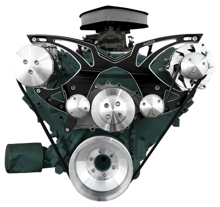17010-07 Big Block Buick Style Track Serpentine Kit - AC & ALT - Black Onyx