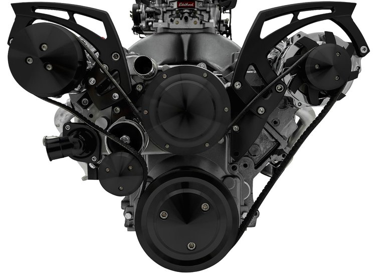 20070-08 Chevy LS Style Track Serpentine System - Wide - AC & ALT - Black