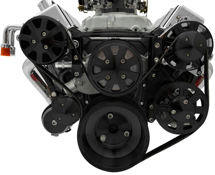 20260-08 Small Block Chevy Black Ultra Track Serpentine Kit (AC/PS/ALT)