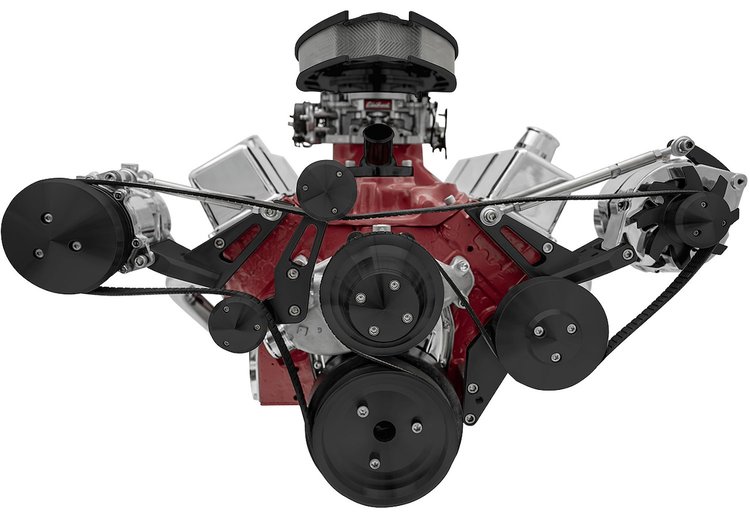 20408-08 Small Block Chevy Serpentine Conversion - SWP - Outward - AC & PS - GMT2 - Black