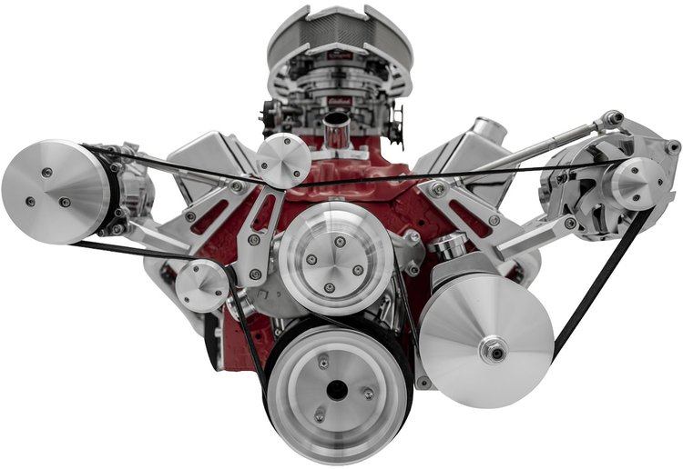 Outward Mount High Water Flow Serpentine Drive Kit (A)=3-9/32" Includes Brackets and Pulleys to Install: