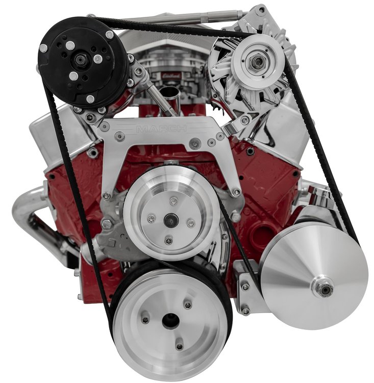 March Chevy Small Block Serpentine Drive Kits - Single Carb High Mount A/C and Alternator