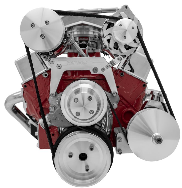 March Chevy Small Block Serpentine Drive Kits - Single Carb High Mount A/C and Alternator