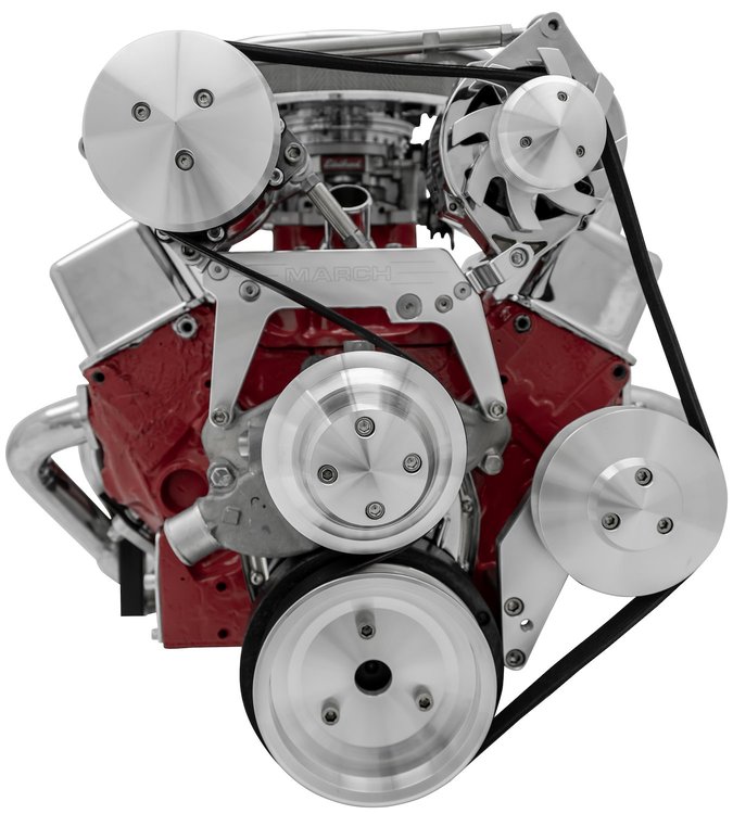 March Chevy Small Block Serpentine Drive Kits - Single Carb High Mount A/C and Alternator