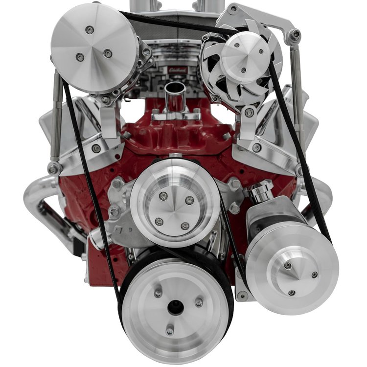 Inward Mount High Water Flow Serpentine Drive Kit Includes Brackets and Pulleys to Install: Reverse Rotation Short Water Pump