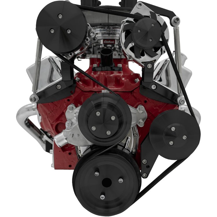 Inward Mount High Water Flow Serpentine Drive Kit Includes Brackets and Pulleys to Install: Reverse Rotation Short Water Pump