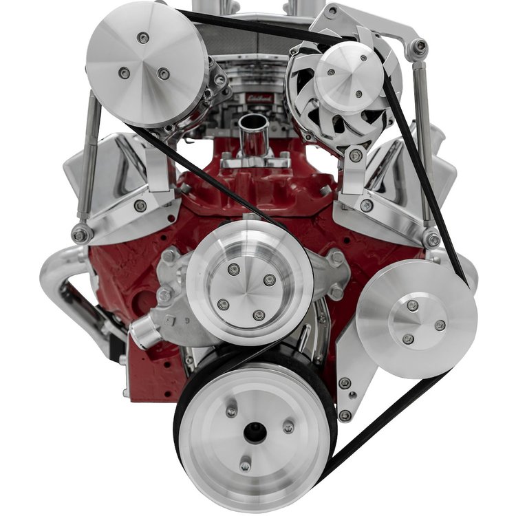 Inward Mount High Water Flow Serpentine Drive Kit Includes Brackets and Pulleys to Install: Reverse Rotation Short Water Pump