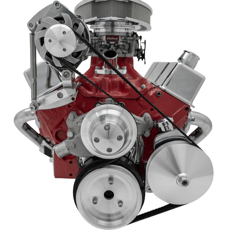 Inward Mount High Water Flow Serpentine Drive Kit Includes Brackets and Pulleys to Install: Reverse Rotation Short Water Pump