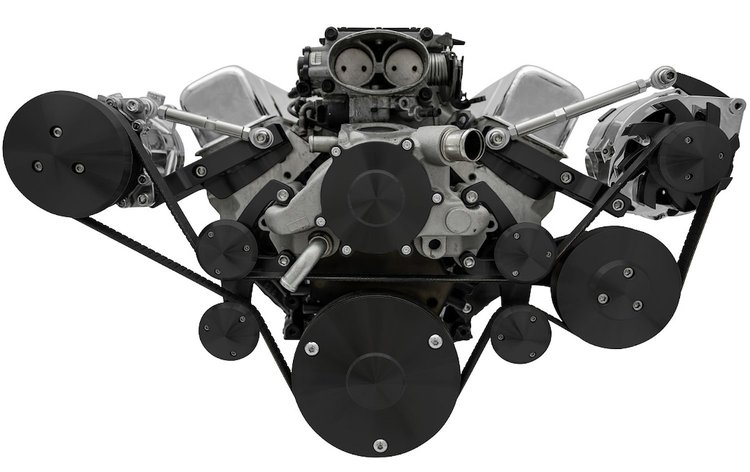 20955-08 Chevy LT1 Gen II Serpentine Conversion; Outward; AC & PS; GMT2; Camaro; Black