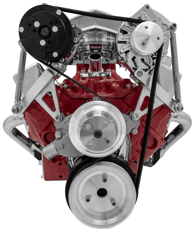 Small Block Chevy Inward Mount Serpentine Kit Short Water Pump and A/C
