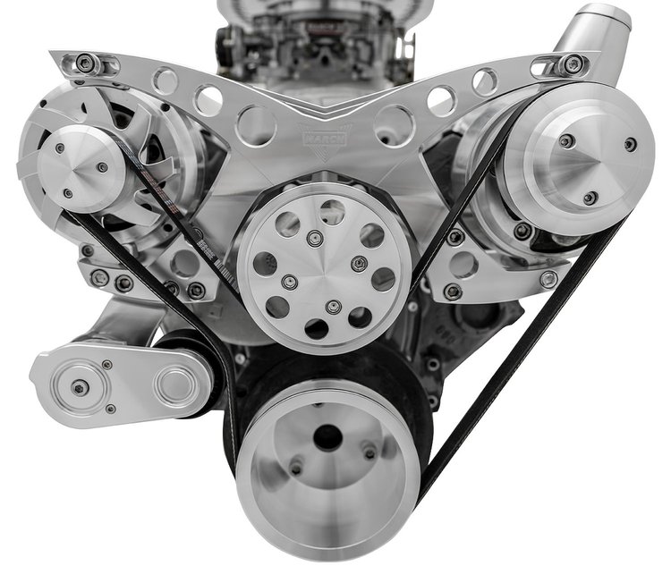 21085 Small Block Chevy Revolver Serpentine System; PS & ALT; Saginaw-Keyway; Billet