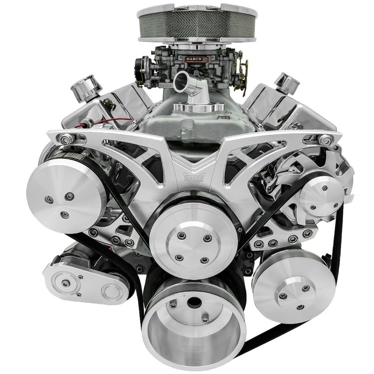 21150 Small Block Chevy Clear Powder-Coat Style Track Serpentine Kit (AC/PS/ALT)