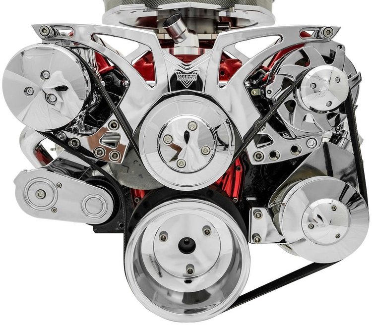 21155-06 Small Block Chevy Chrome Style Track Serpentine Kit (AC/PS/ALT)