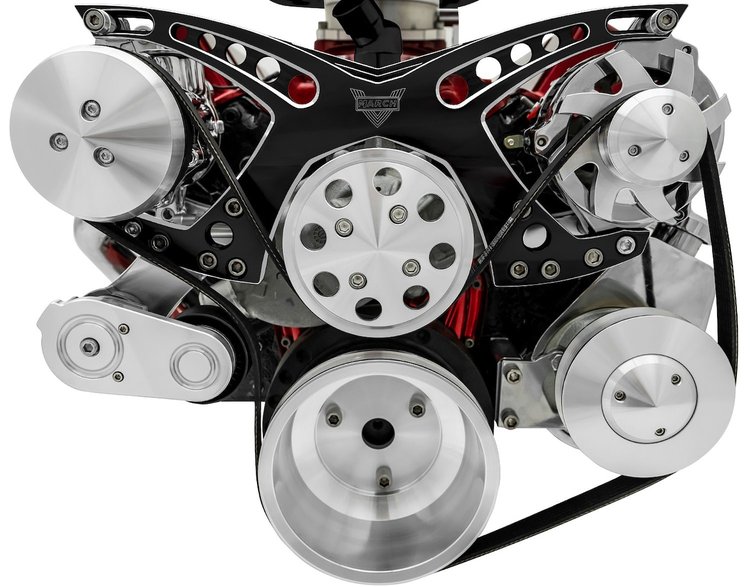 Revolver Style Serpentine Drive Kit Small Block Chevy with Saginaw Style Power Steering Pump