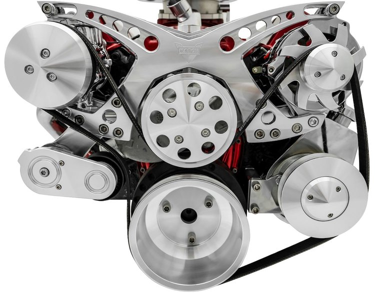 Revolver Style Serpentine Drive Kit Small Block Chevy with Saginaw Style Power Steering Pump