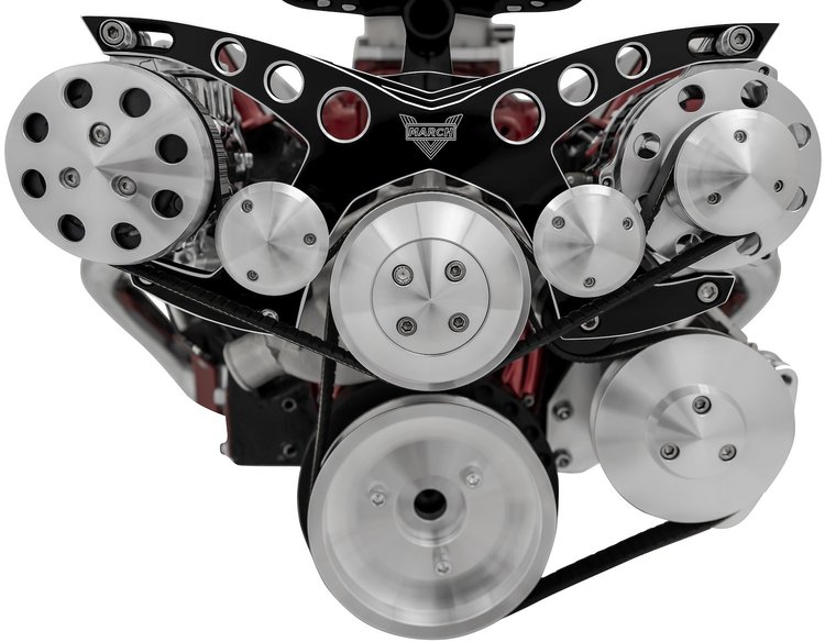 21170-07 Small Block Chevy Revolver Serpentine System; Corvette; AC PS; GMT2; Black Onyx