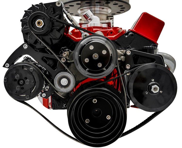 21690-08 Small Block Chevy Black Sport Track Serpentine Conversion (AC/PS/ALT)