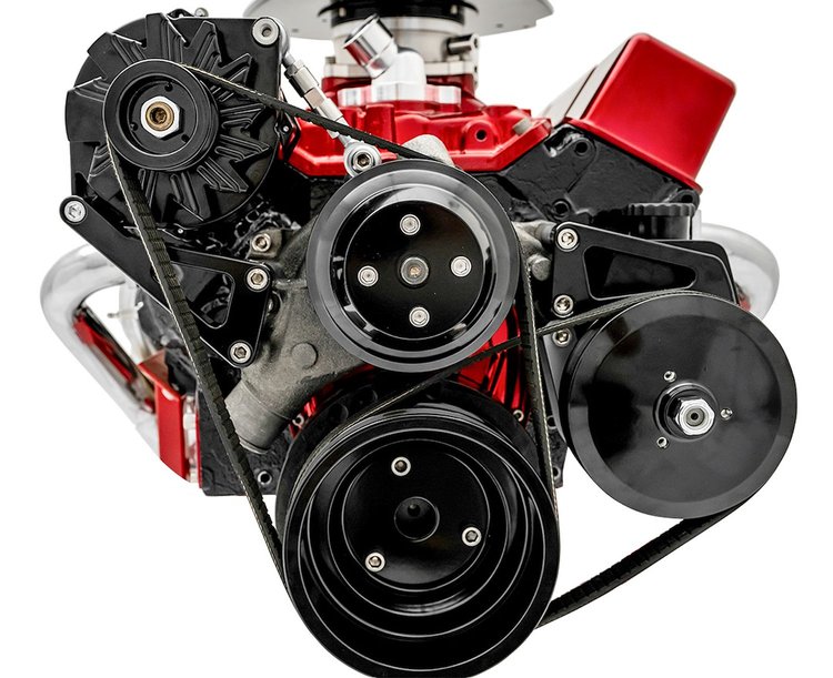 21695-08 Small Block Chevy Black Sport Track Serpentine Conversion (PS/ALT)