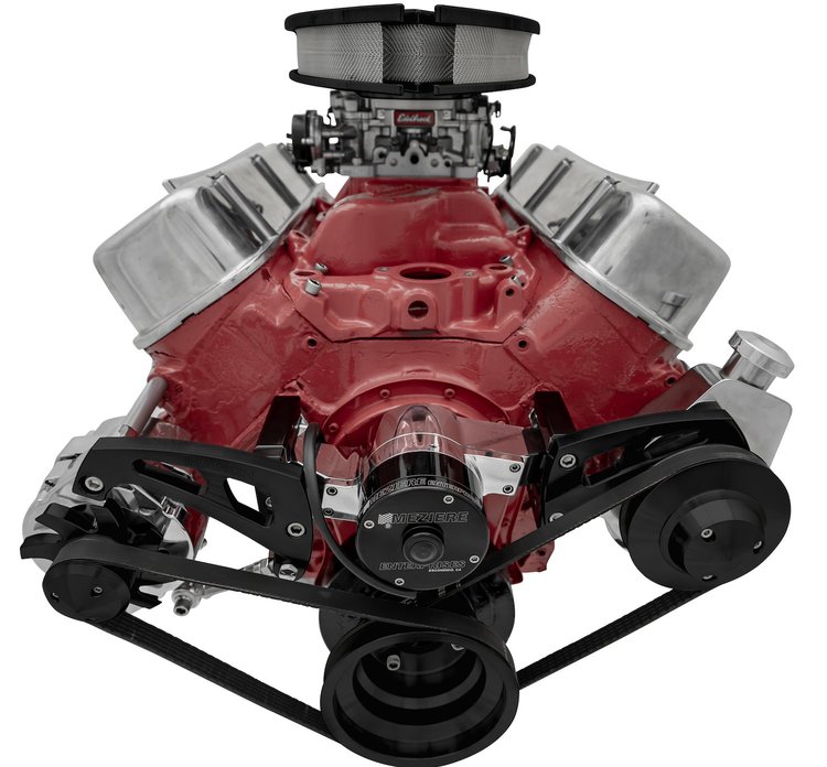 22016-08 Small Block Chevy Serpentine Conversion Ultra; EWP; PS & ALT; Saginaw-Key; Black