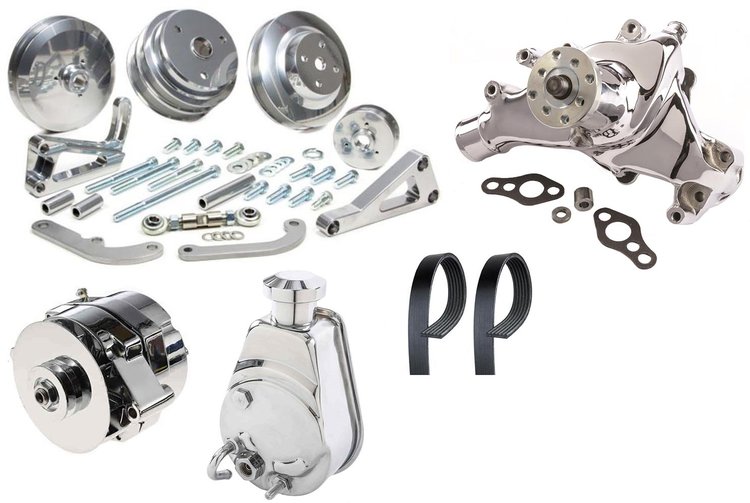 Standard-Mount Serpentine Conversion Kit Small Block Chevy, Long Water Pump [Chrome Finish]