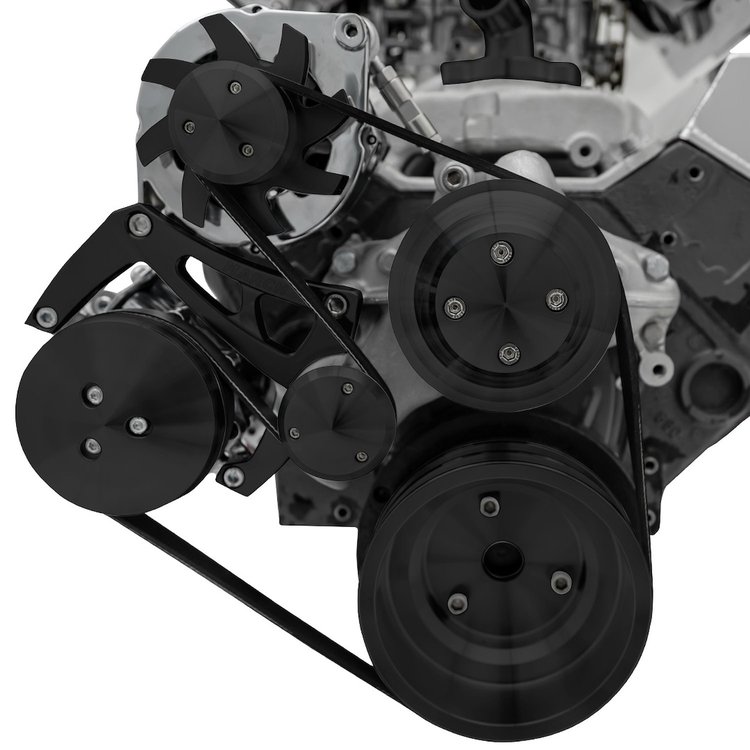 22045-08 Small Block Chevy High Flow Serpentine Conversion Ultra - AC & ALT - Black