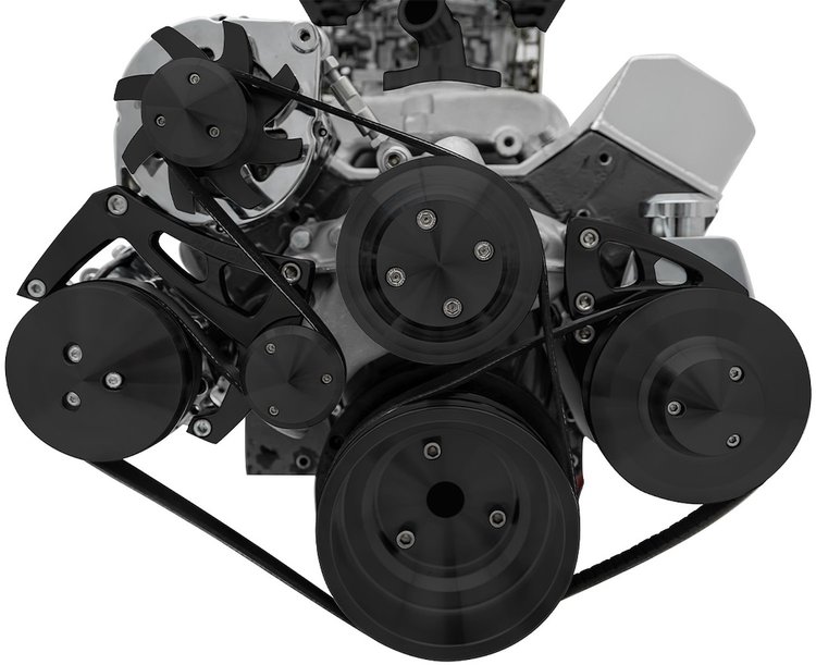 22072-08 Small Block Chevy Black Ultra Serpentine Conversion System (AC/PS/ALT)