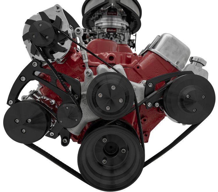 Ultra Series Extra High Mid-Mount Serpentine Pulley Kit for Big Block Chevy [Black]