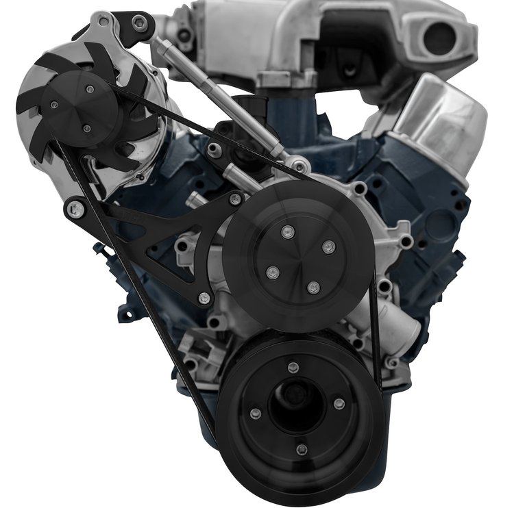 30105-08 Small Block Ford High Flow Serpentine Conversion Deluxe - 302 - ALT Only - Black