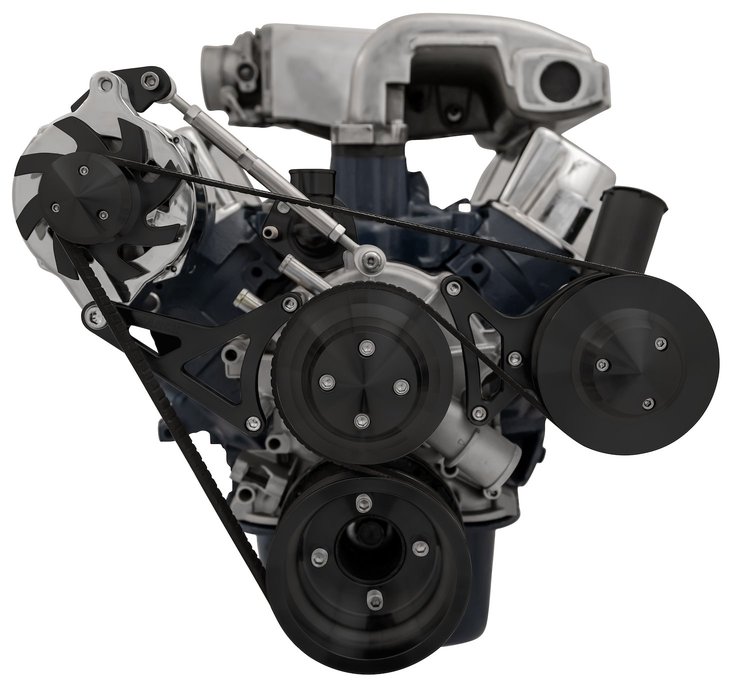 30125-08 Small Block Ford High Flow Serpentine Conversion Deluxe - 302 - PS & ALT - Black