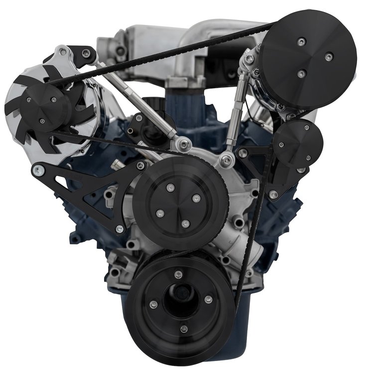 30135-08 Small Block Ford High Flow Serpentine Conversion Deluxe - 302 - AC & ALT - Black