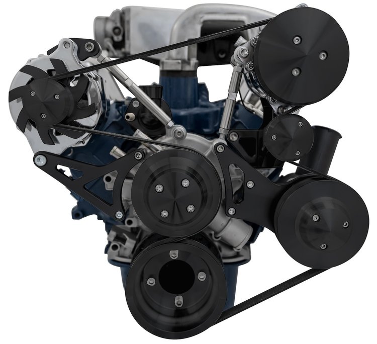 30140-08 Small Block Ford High Flow Serpentine Conversion Deluxe - 302 - AC & PS - Black