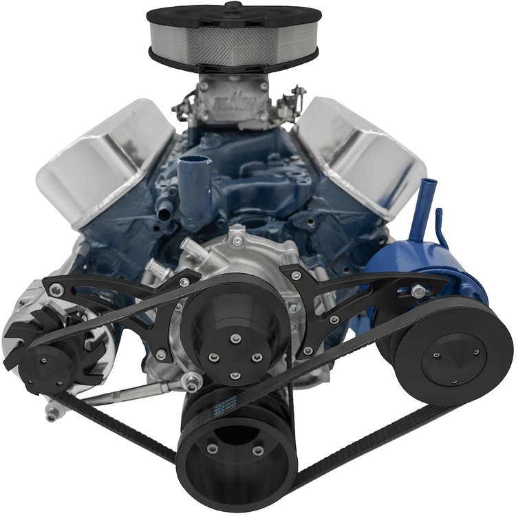High Water Flow Ultra Serpentine Drive Kit 1965-1969 Small Block Ford 289-302 [Black Powdercoated]