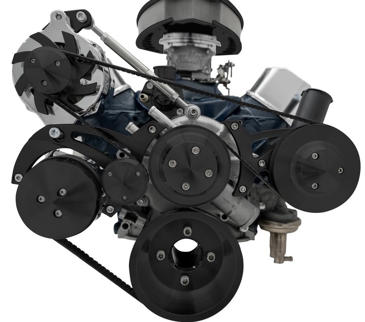 30167-08 Small Block Ford Serpentine Conversion; Early; 3 Bolt; AC PS-Mustang; 302; Black