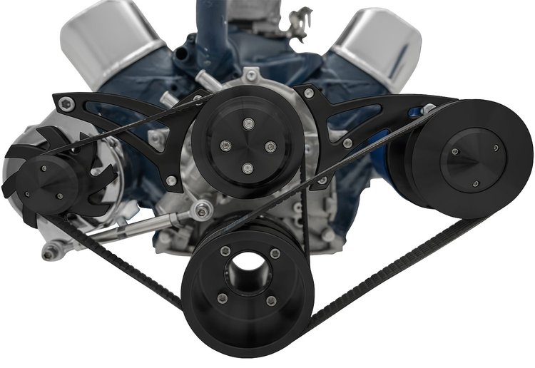 30175-08 Small Block Ford Serpentine Conversion; 302; Early; 4 Bolt; PS-Mustang; Black